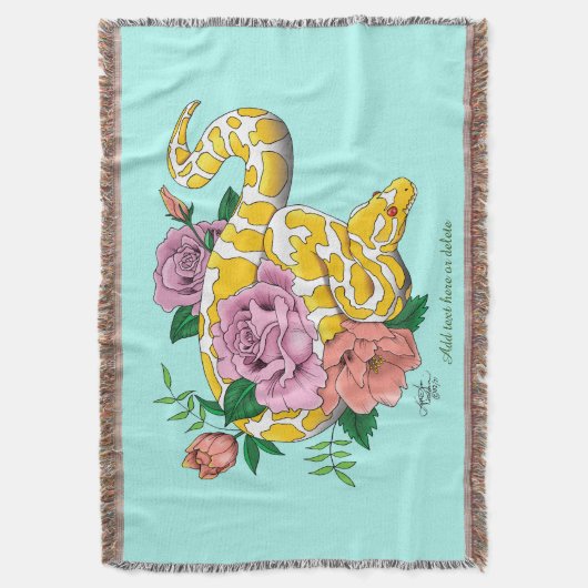 Gele Albino Bal Python Turquoise Rozen Deken (Voorkant Verticaal)