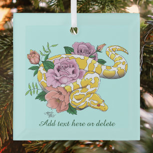 Gele Albino Bal Python Turquoise Rozen Glas Ornament