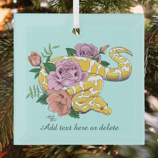 Gele Albino Bal Python Turquoise Rozen Glas Ornament
