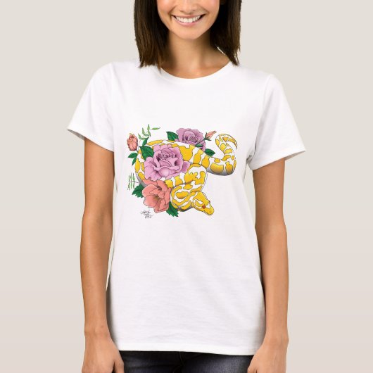 Gele Albino Bal Python Turquoise Rozen T-shirt (Voorkant)