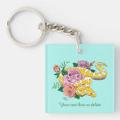 Gele Albino Bal Python Turquoise Rozen Zakelijk Sleutelhanger (Voorkant)