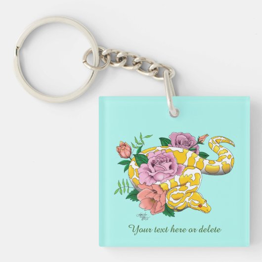 Gele Albino Bal Python Turquoise Rozen Zakelijk Sleutelhanger (Voorkant)