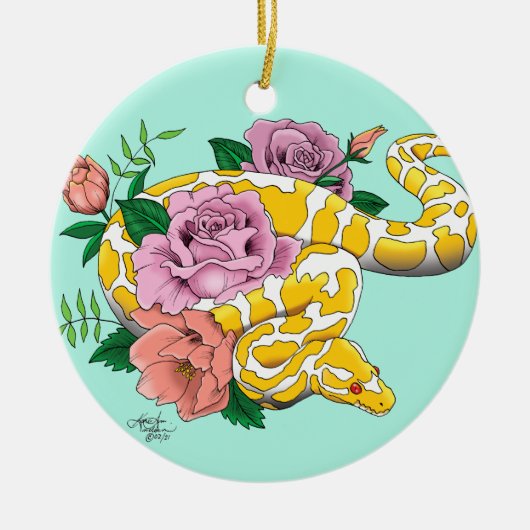 Gele Albino Balpython Keramisch Ornament (Voorkant)