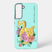 Gele Albino Balpython Turquoise Rozen Samsung Galaxy Hoesje (Achterkant)