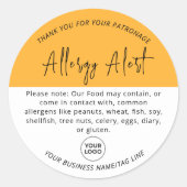 Gele Allergie Voedsel Waarschuwing Ronde Sticker (Voorkant)