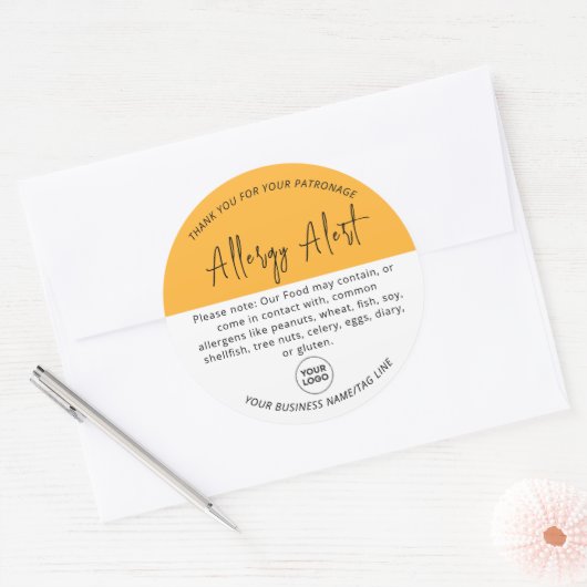 Gele Allergie Voedsel Waarschuwing Ronde Sticker (Envelop)