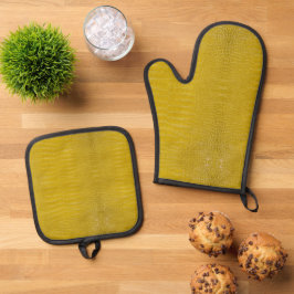 Gele Alligator Textuurprint Ovenwant & Pannenlap Set