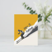 Gele alpineskiër briefkaart (Staand voorkant)