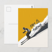 Gele alpineskiër briefkaart (Voorkant / Achterkant)