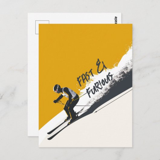 Gele alpineskiër briefkaart (Voorkant / Achterkant)