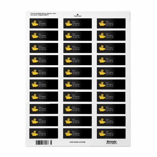 Gele Amber Movie Camera Etiket (Full Sheet)