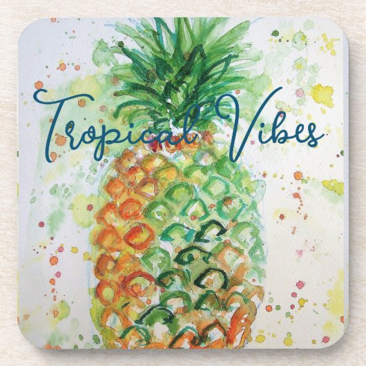 Gele ananas fruit Beachy Tropische Vibes Bier Onderzetter (Voorkant)