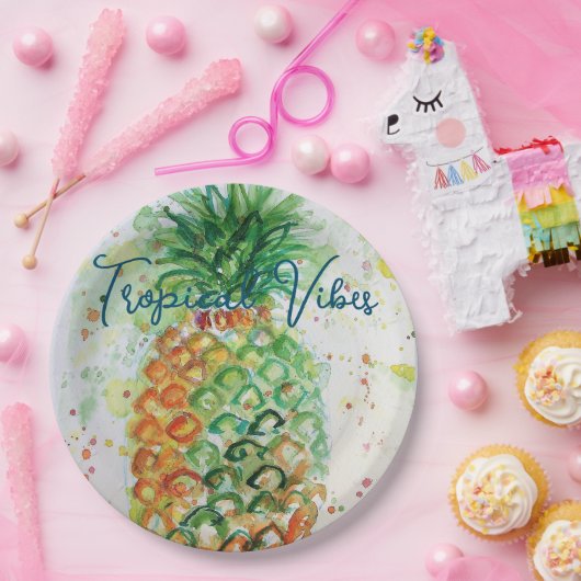 Gele ananas fruit Beachy Tropische Vibes Papieren Bordje (Feest)