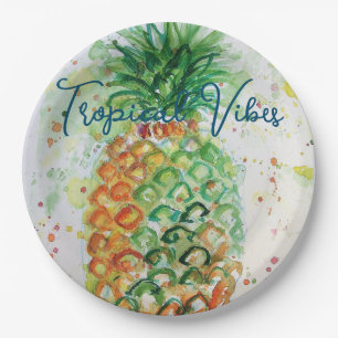 Gele ananas fruit Beachy Tropische Vibes Papieren Bordje
