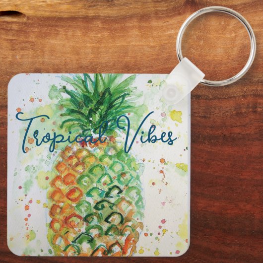 Gele ananas fruit Beachy Tropische Vibes Sleutelhanger (Achterkant)