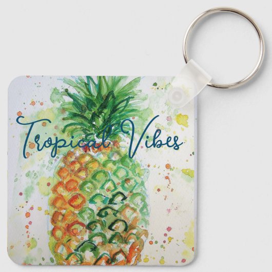 Gele ananas fruit Beachy Tropische Vibes Sleutelhanger (Achterkant)