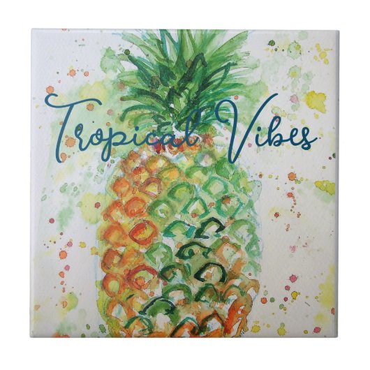 Gele ananas fruit Beachy Tropische Vibes Tegeltje (Voorkant)