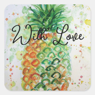 Gele ananas fruit strandachtig met liefde vierkante sticker