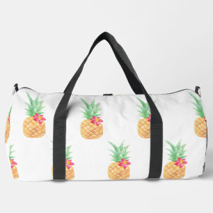 Gele Ananas met Roze Bloem Naadloos Patroon Plunjezak
