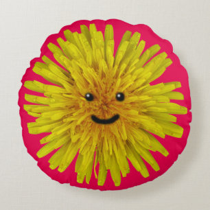 Gele andelion Bloemenmeisje glimlachen op elke kle Rond Kussen