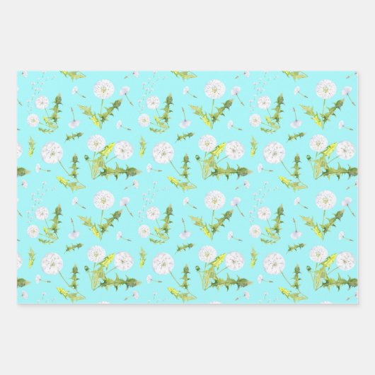 Gele andelions en Dandelion Fluff Inpakpapier Vel (Voorkant 3)