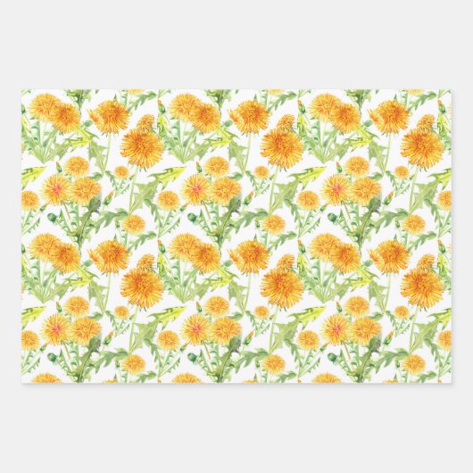 Gele andelions en Dandelion Fluff Inpakpapier Vel (Voorkant 2)