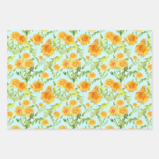 Gele andelions en Dandelion Fluff Inpakpapier Vel (Voorkant)