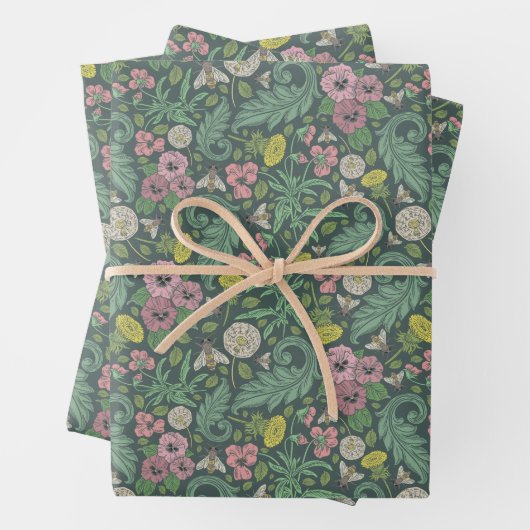  gele andelions roze gele gezichtsvelden pansies inpakpapier vel (In situ)