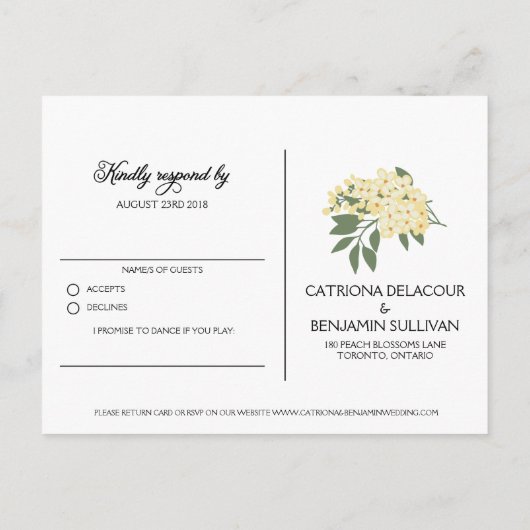 Gele Anemones Floral RSVP II Uitnodiging Briefkaart (Achterkant)