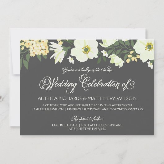 Gele  Anemones Floral Wedding Invitation V Kaart (Voorkant)