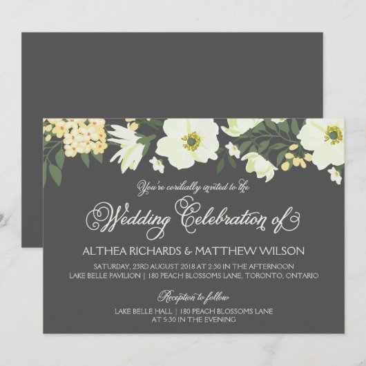 Gele  Anemones Floral Wedding Invitation V Kaart (Voorkant / Achterkant)