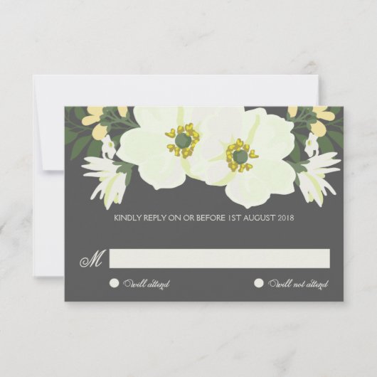 Gele  Anemones Floral Wedding RSVP Kaart (Voorkant)
