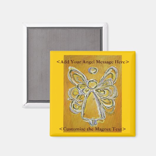Gele Angel Art Magnet met Gepersonaliseerd Bericht (Voorkant / Achterkant)