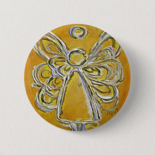 Gele Angel-Button of Pin Ronde Button 5,7 Cm