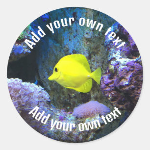 Gele Angelfish en Coral Custom Text Ronde Sticker