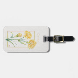 Gele anjer botanische aquarel aangepaste naam bagagelabel