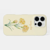 Gele anjer botanische aquarel aangepaste naam iPhone hoesje (Achterkant horizontaal)