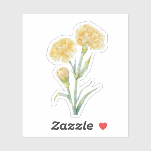 Gele anjer botanische aquarel CuLavendel Sticker (Vel)