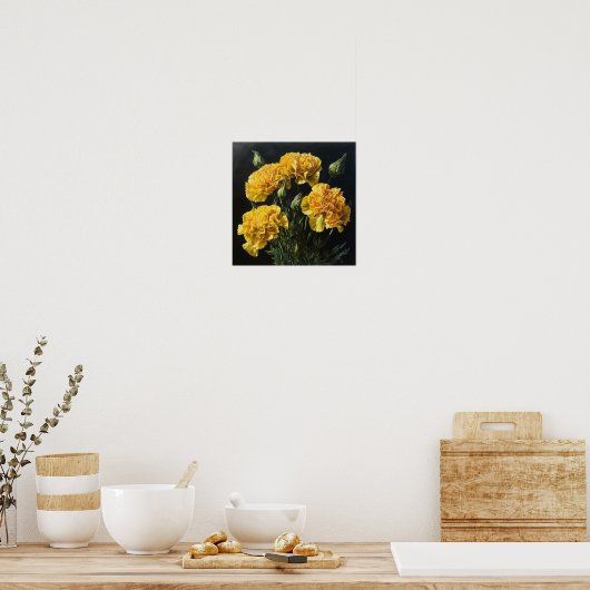 Gele anjers Bloemen Art Print Poster (Keuken)