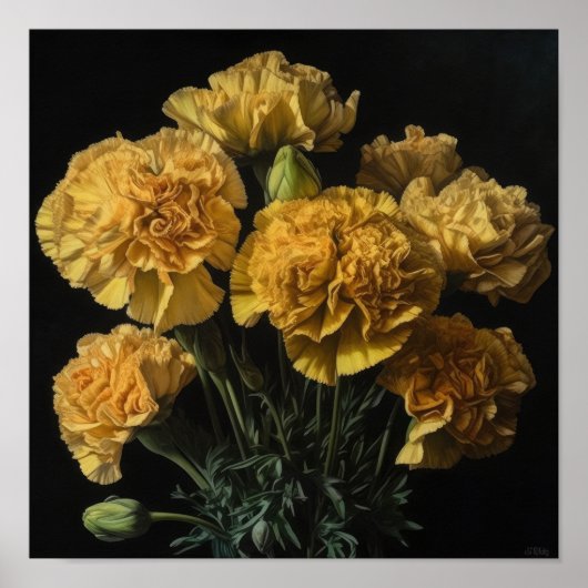 Gele anjers Bloemen Art Print Poster (Voorkant)