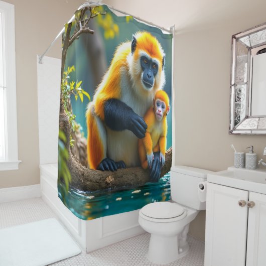Gele apen douchegordijn (In situ)