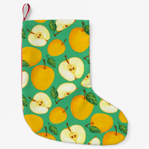 Gele appel: Sappig Waterverf patroon. Kleine Kerstsok