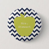 Gele Apple & Navy Chevron Teacher Ronde Button 5,7 Cm (Voorkant)