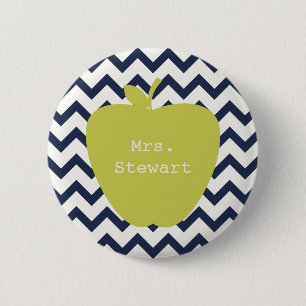 Gele Apple & Navy Chevron Teacher Ronde Button 5,7 Cm
