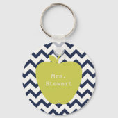 Gele Apple & Navy Chevron Teacher Sleutelhanger (Voorkant)
