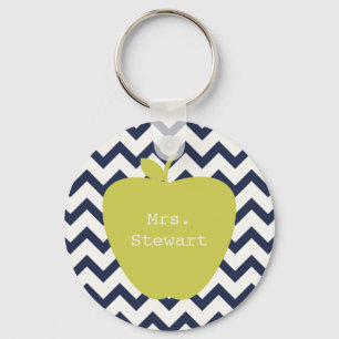 Gele Apple & Navy Chevron Teacher Sleutelhanger