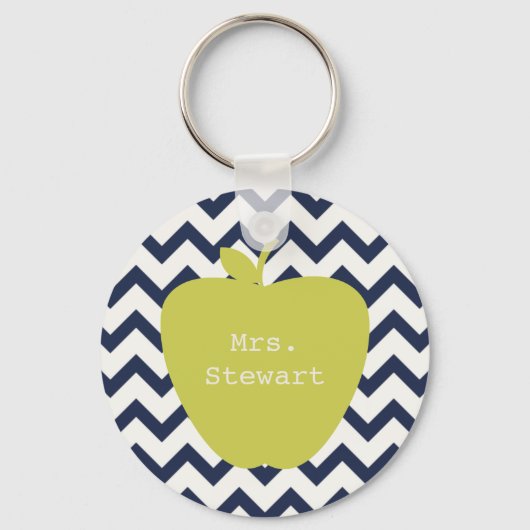 Gele Apple & Navy Chevron Teacher Sleutelhanger (Voorkant)
