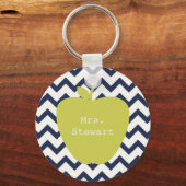 Gele Apple & Navy Chevron Teacher Sleutelhanger (Voorkant)