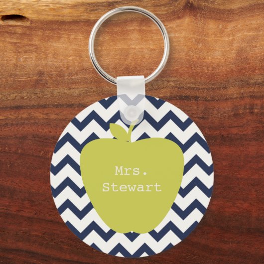 Gele Apple & Navy Chevron Teacher Sleutelhanger (Voorkant)