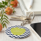 Gele Apple & Navy Chevron Teacher Sleutelhanger (Zijkant)